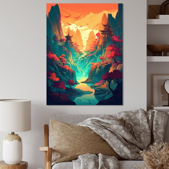 Designart "Intense Sunset Over Asia'S Mountains II" Japon Landscape Wall Decor