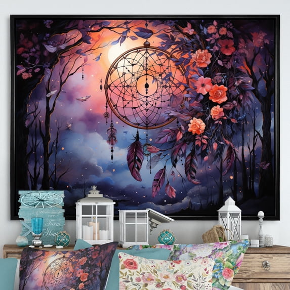 Designart "Intercepting Dreams with Dreamcatcher I" Spiritual Floater Framed Canvas Wall Art