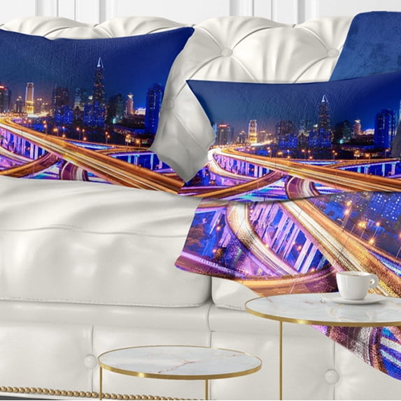 Designart Interchange Overpass at Night Skyline - Cityscape Throw Pillow - 12x20