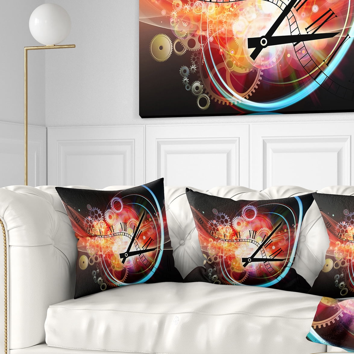 Designart Interesting Clock - Contemporary Throw Pillow - 16x16
