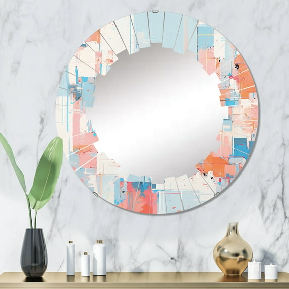 Designart "Interlocking Perspectives Blue Orange Vision" Cubism Round Wall Mirror - Modern Oval Printed Decorative Oversized Mirror - Multiple Color Options
