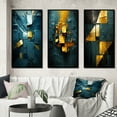thumbnail image 1 of Designart "Interlude in Yellow Abstract Expressionism in Teal II" Abstract Painting Framed Wall Art Set Of 3 - Gold Modern Frame Canvas Set For Living Room Decor, 1 of 6