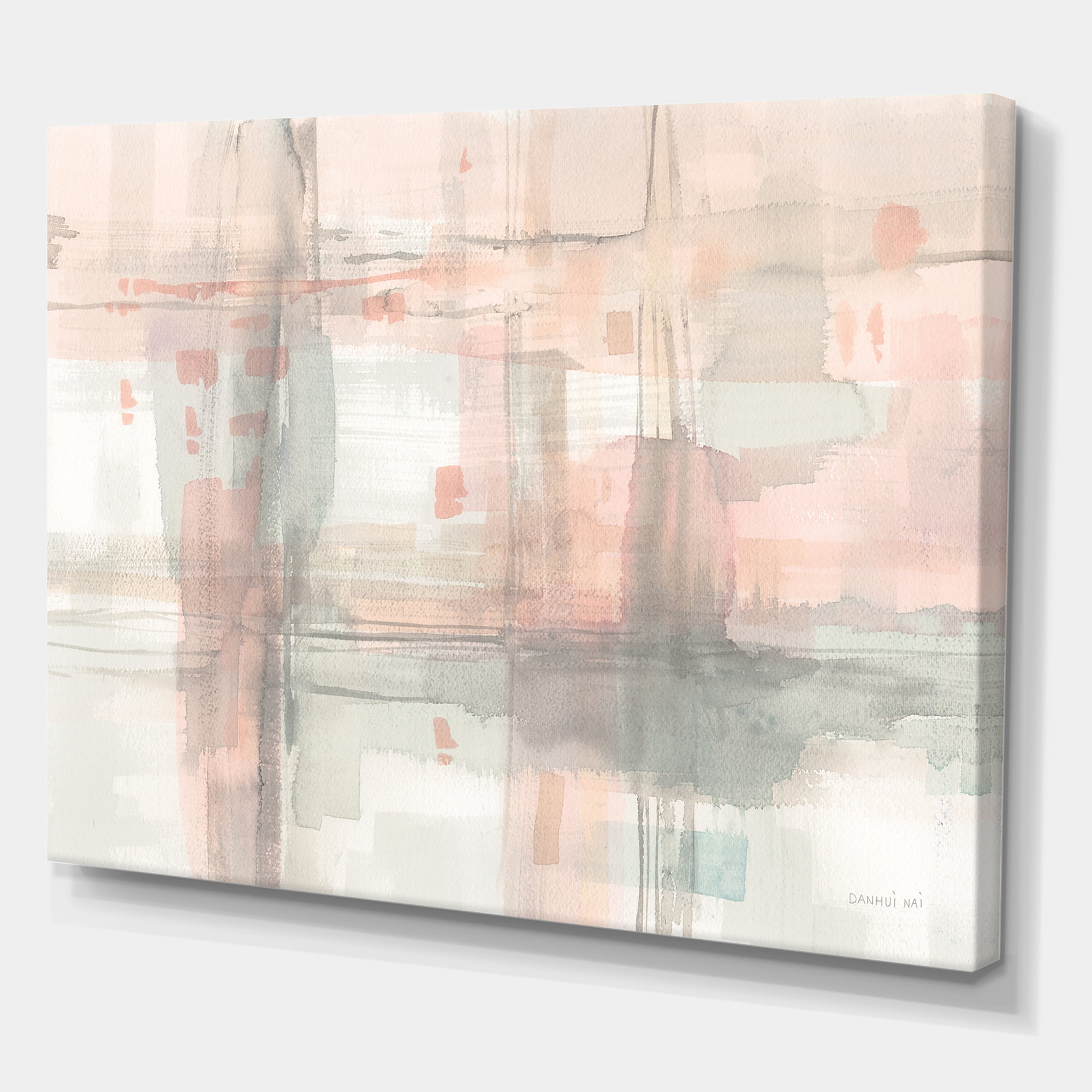 Designart 'Intersect II Grey' Pink Modern Premium Canvas Wall Art