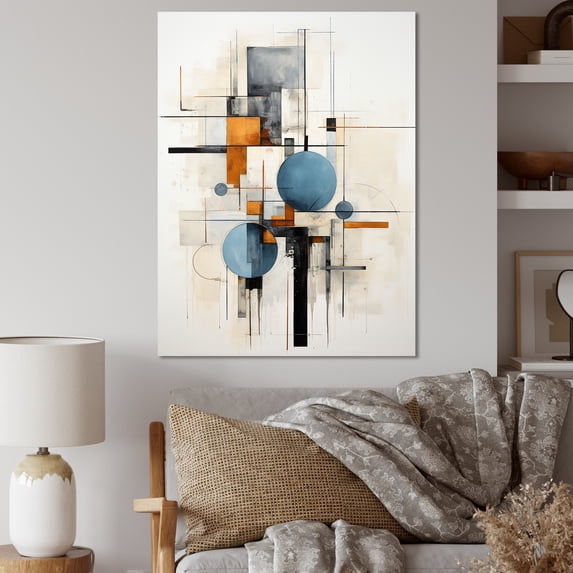Designart "Intersecting Harmonies Beige Blue Suprematism II" Abstract Wall Art Living Room