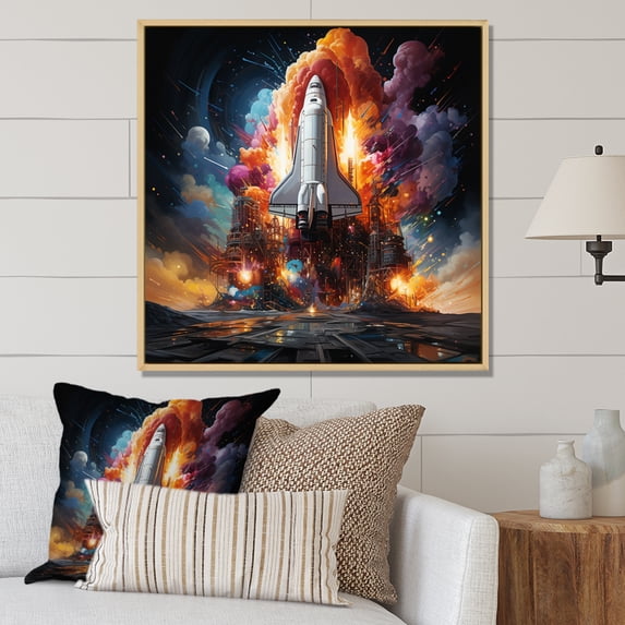 Designart "Interstellar Fusion of a Rocketship" Transportation Floater Framed Wall Art Living Room