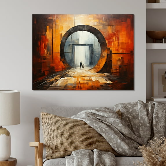 Designart "Interwoven Orange Tunnel" Tunnels Metal Wall Art Prints