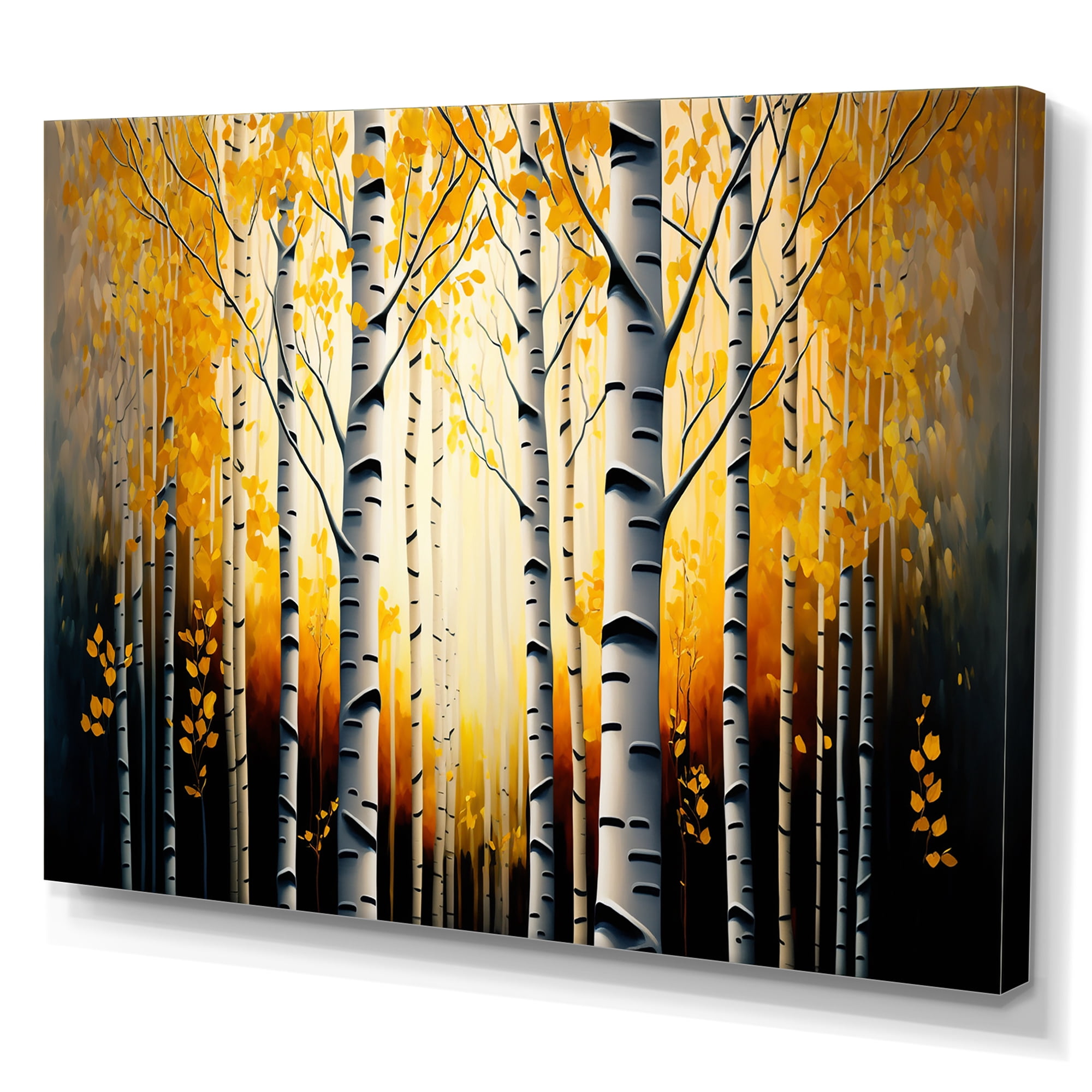 Designart Into A Golden Birch Forest II Canvas Wall Art