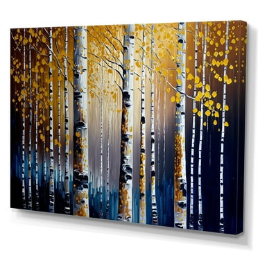 Designart Into A Golden Birch Forest VII Canvas Wall Art