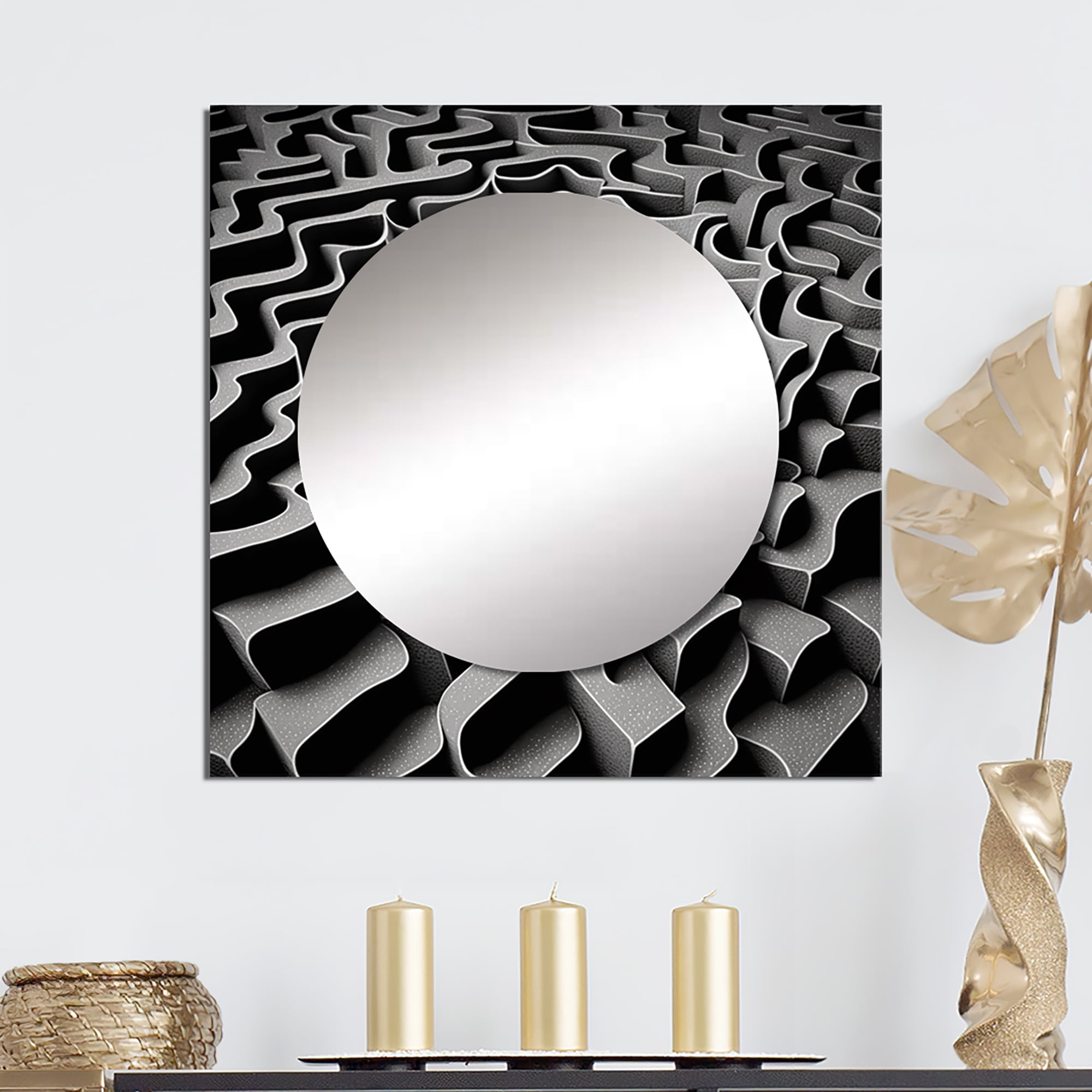 Designart "Into The Labyrinth Monochrome Maze I" Modern Geometric