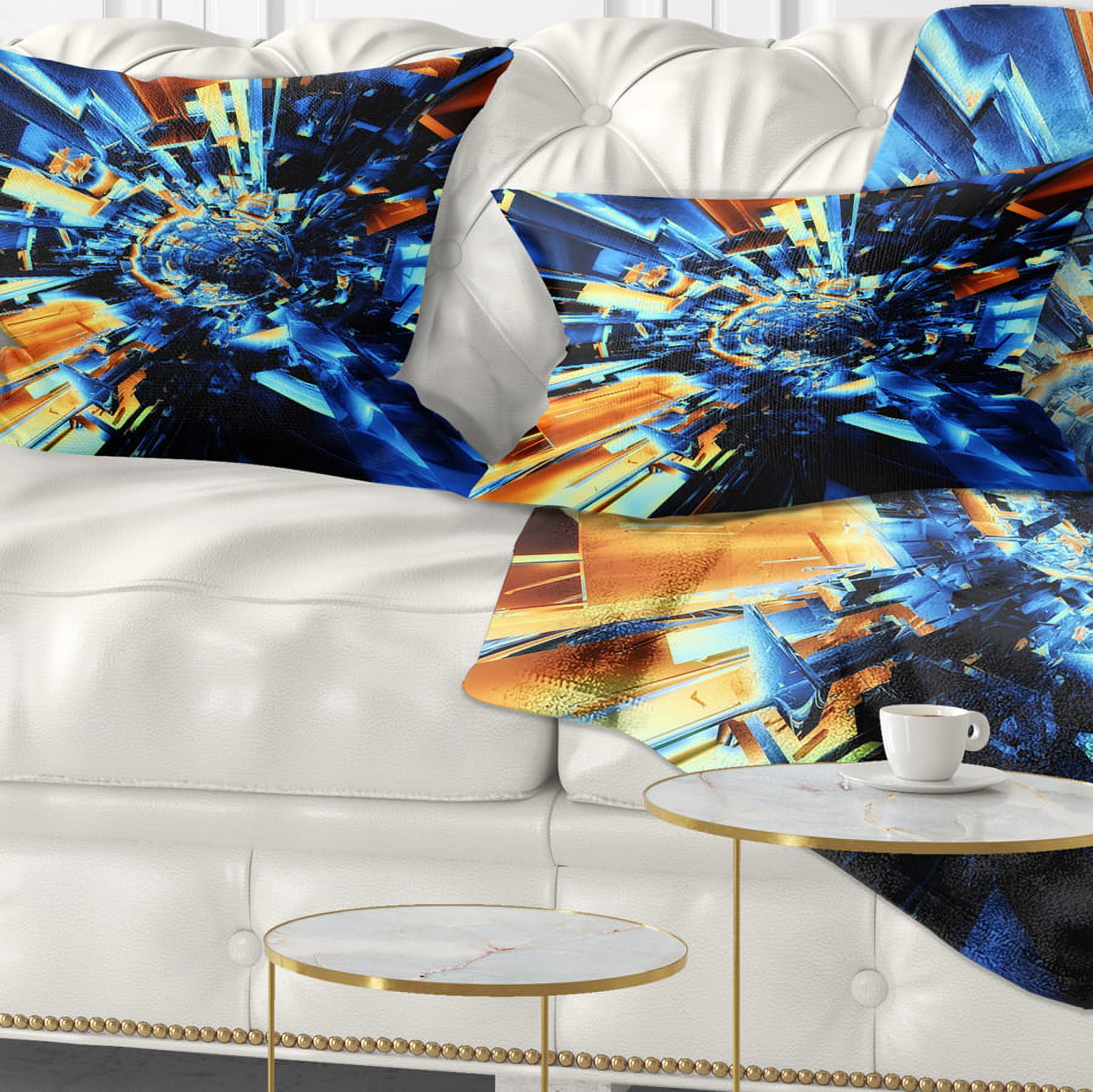 Designart Into the Center Blue Fractal Design - Abstract Throw Pillow - 12x20