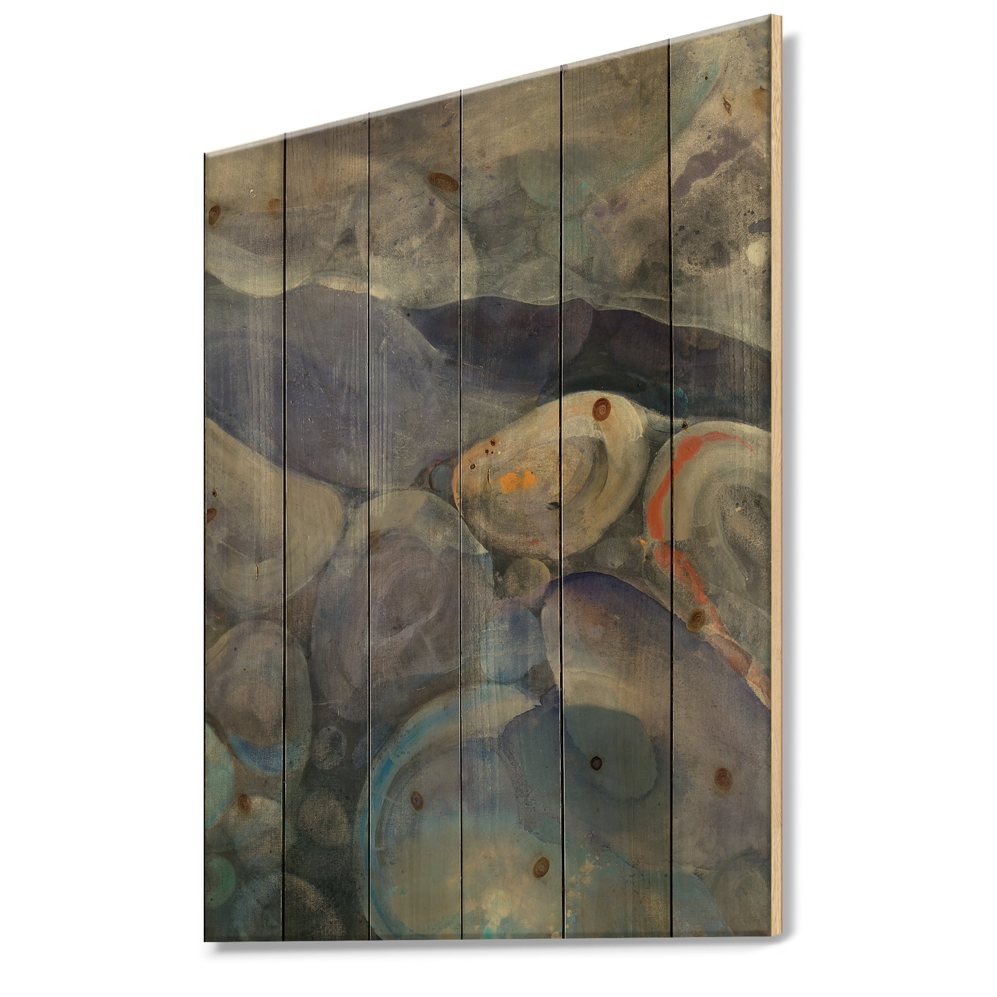 Designart 'Into the Indigo Stream II' Abstract Print on Natural Pine Wood