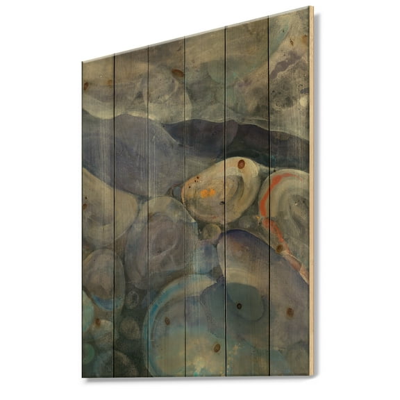 Designart 'Into the Indigo Stream II' Abstract Print on Natural Pine Wood