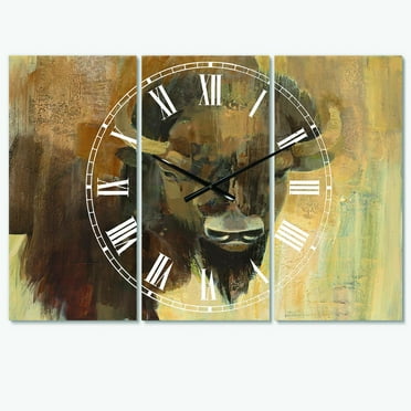 Designart 'Into the Wild Gold Buffalo' Farmhouse Wall Clock