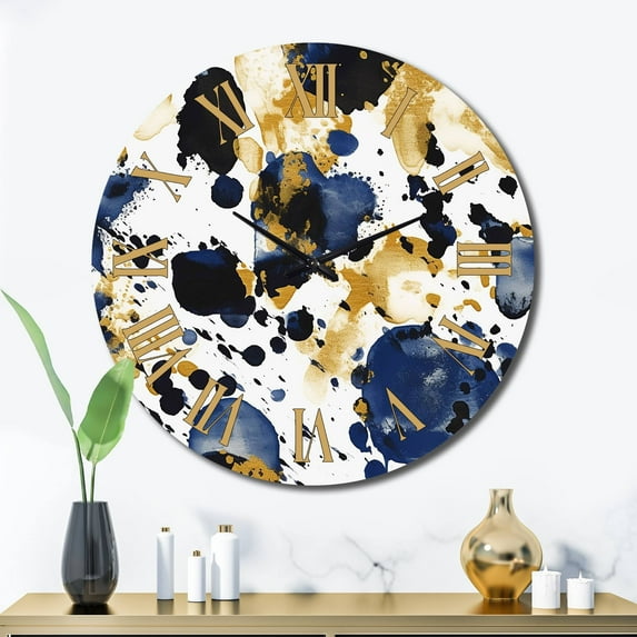 Designart "Intricate Abstract Pattern with Blue & Golden Textures XX" Minimalism Oversized Wall Clock
