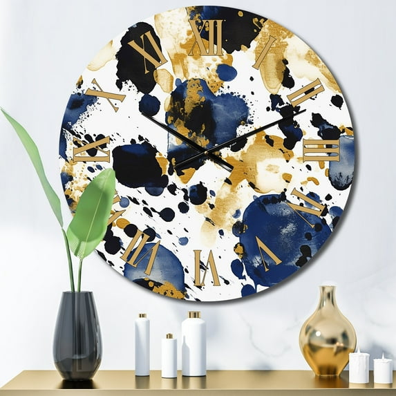 Designart "Intricate Abstract Pattern with Blue & Golden Textures XX" Minimalism Oversized Wall Clock