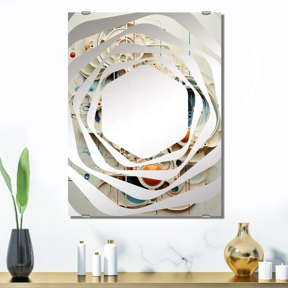 Designart "Intricate Abstraction Beige Complexity II" Abstract Modern Shapes Oversized Wall Mirror - Modern Abstract Bathroom Decorative Wall Mirror - Multiple Color Options