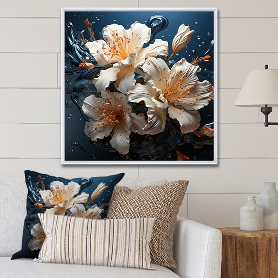 Designart "Intriguing Dreams: Noir Irises I" Irises Floater Framed Canvas Wall Art