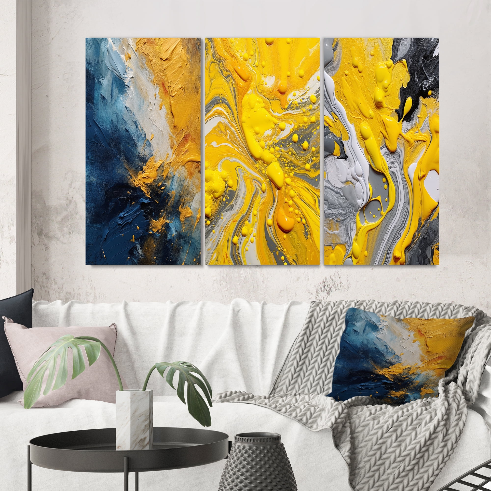 Designart "Intuitive Expressions in Blue and Yellow II" Abstract Wall ...
