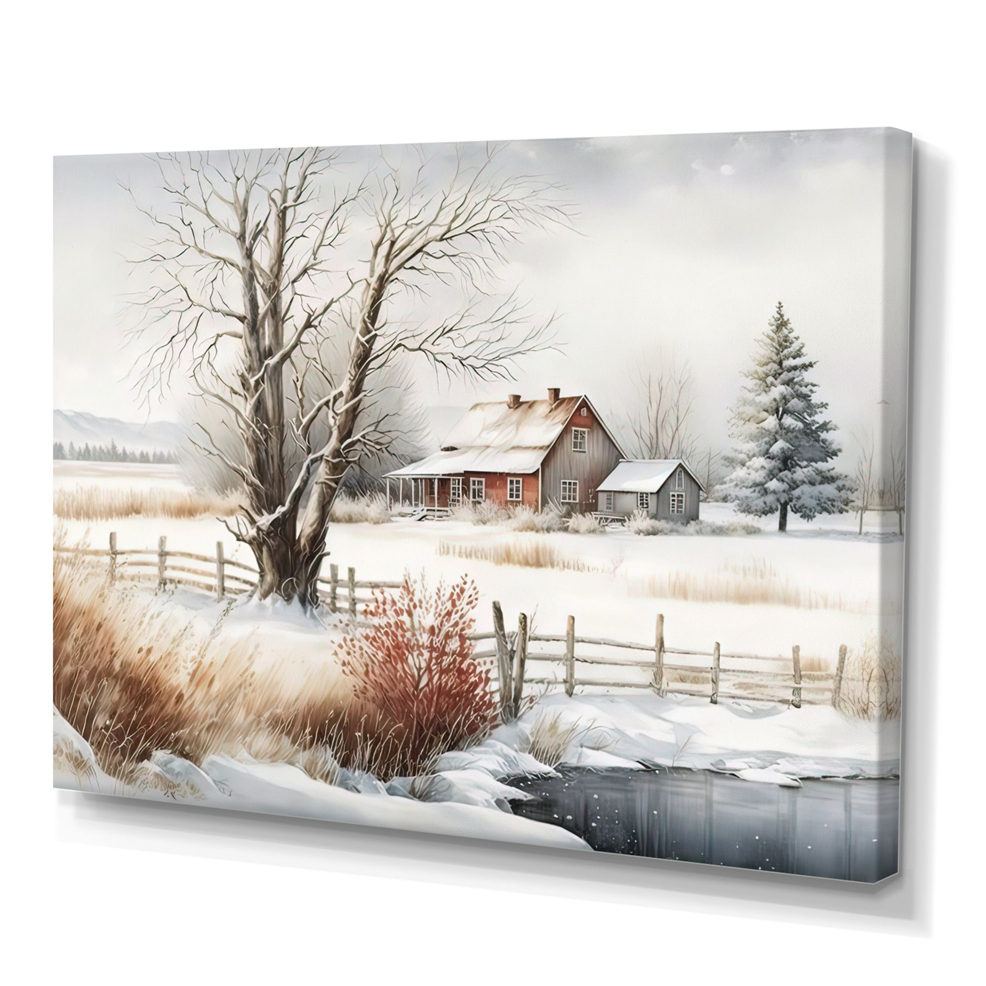 Designart Iowa Farm In Winter Canvas Wall Art