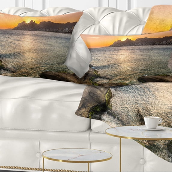 Designart Ipanema in Rio de Janeiro Sunset - Seascape Throw Pillow - 12x20