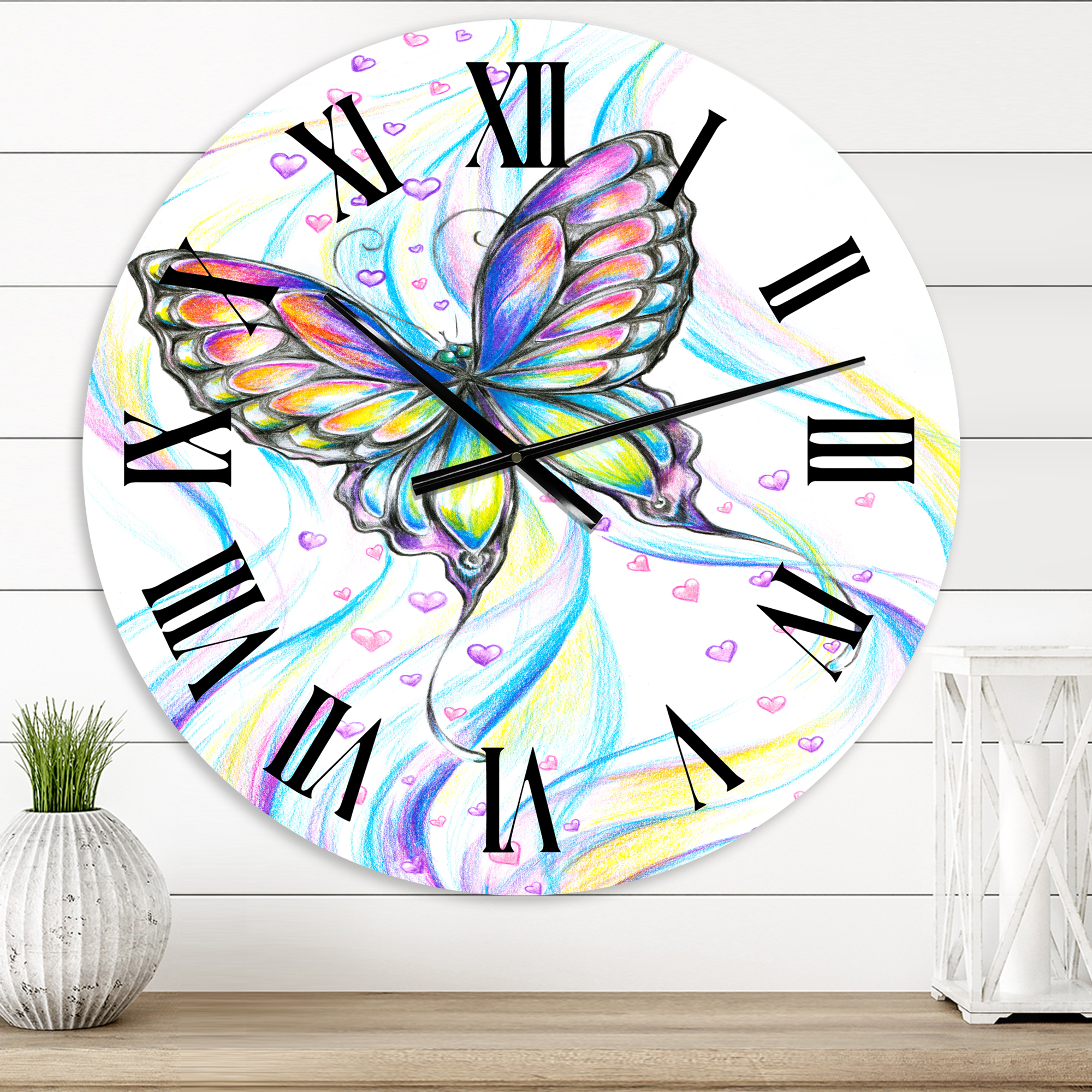 Designart 'Iridiscent Butterfly' Traditional Wall Clock