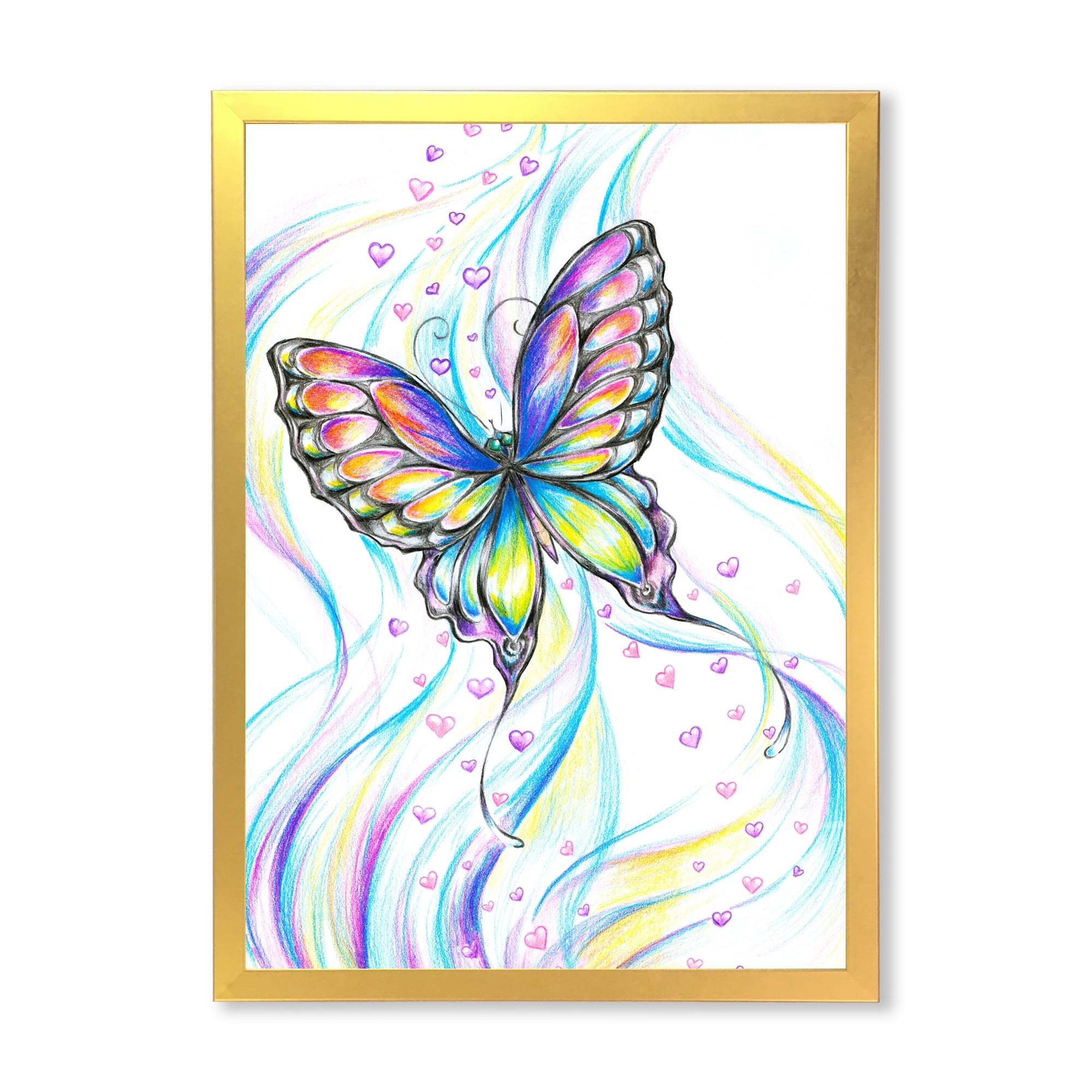 Designart 'Iridiscent Colorful Butterfly' Traditional Framed Art Print