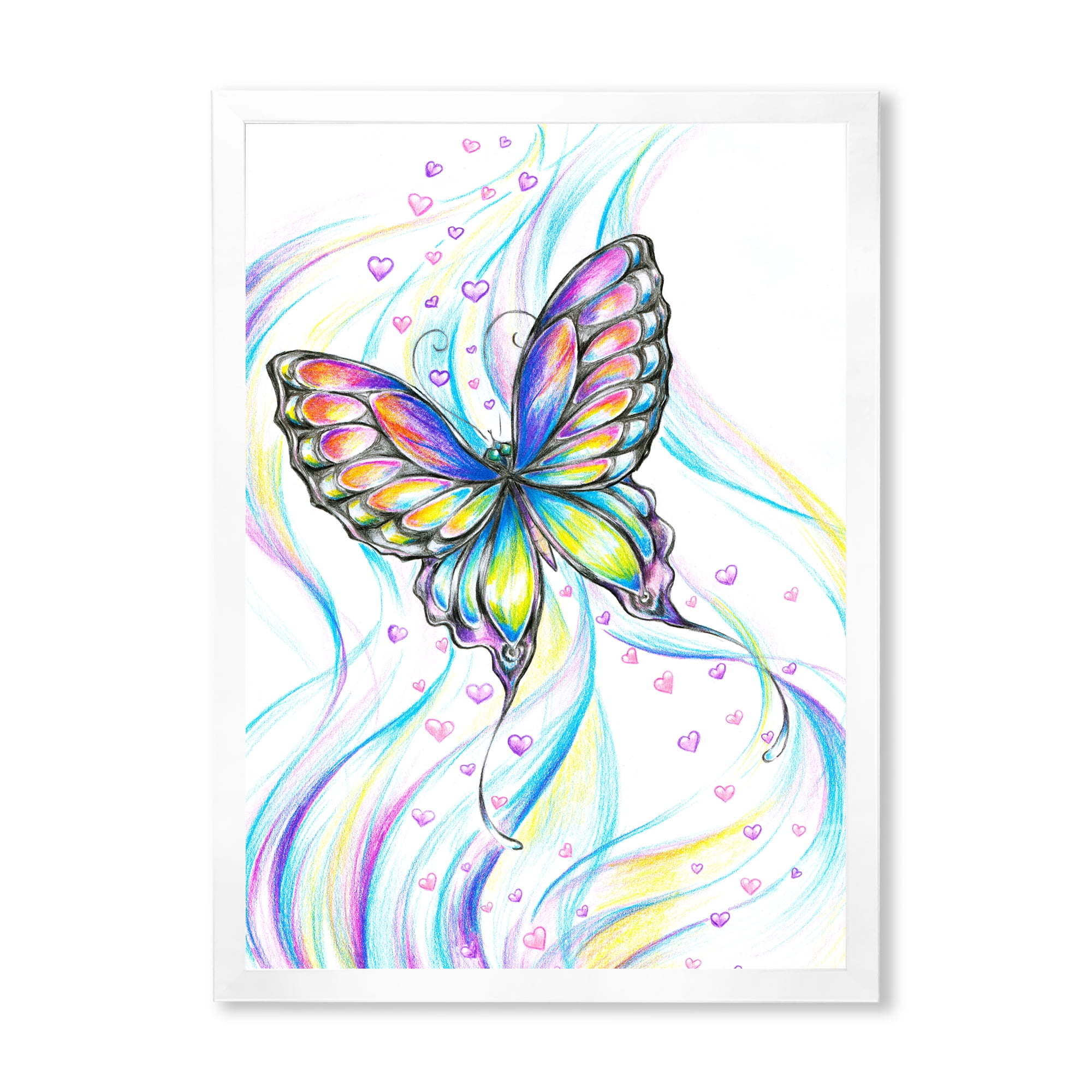 Designart 'Iridiscent Colorful Butterfly' Traditional Framed Art Print