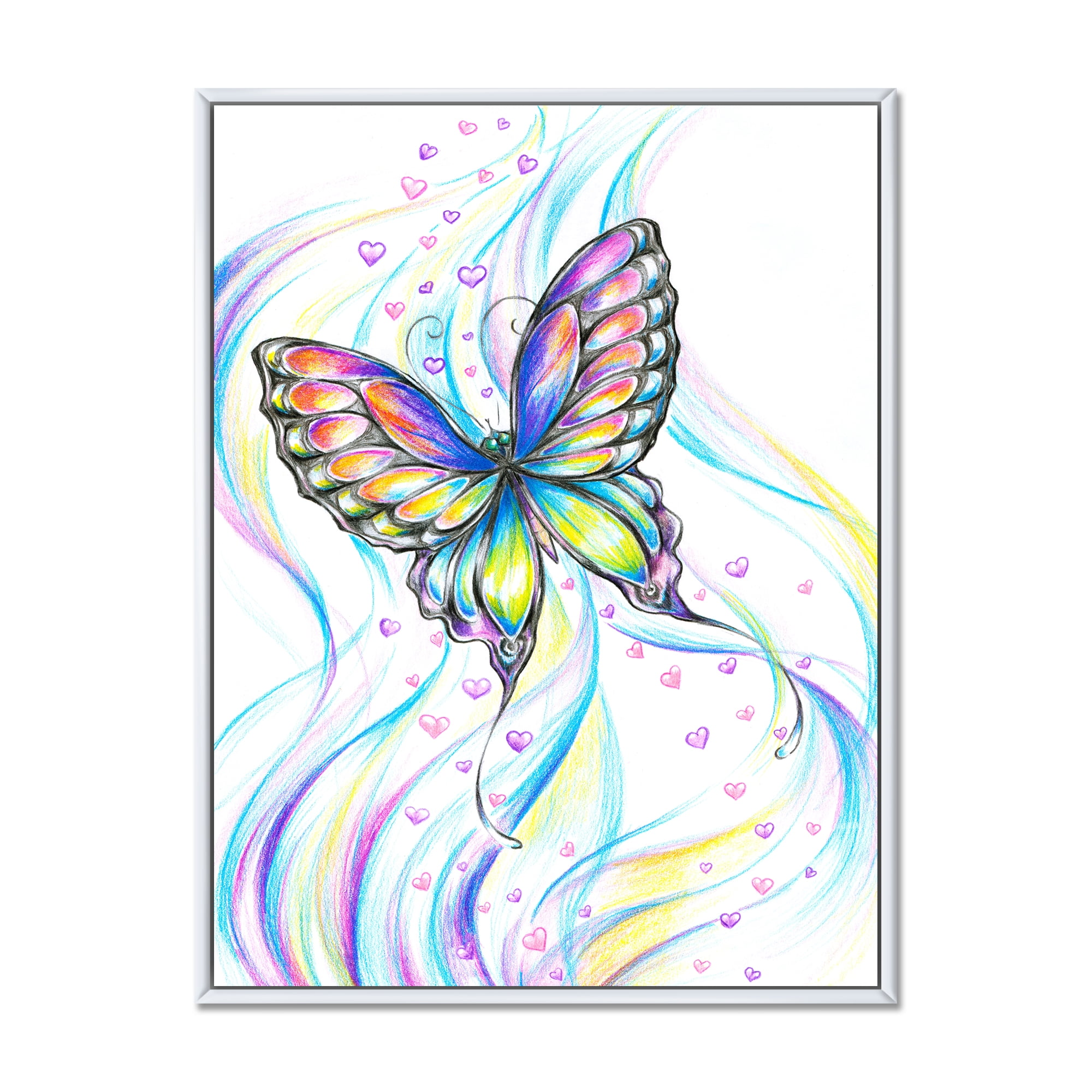 Designart 'Iridiscent Colorful Butterfly' Traditional Framed Canvas Wall Art Print