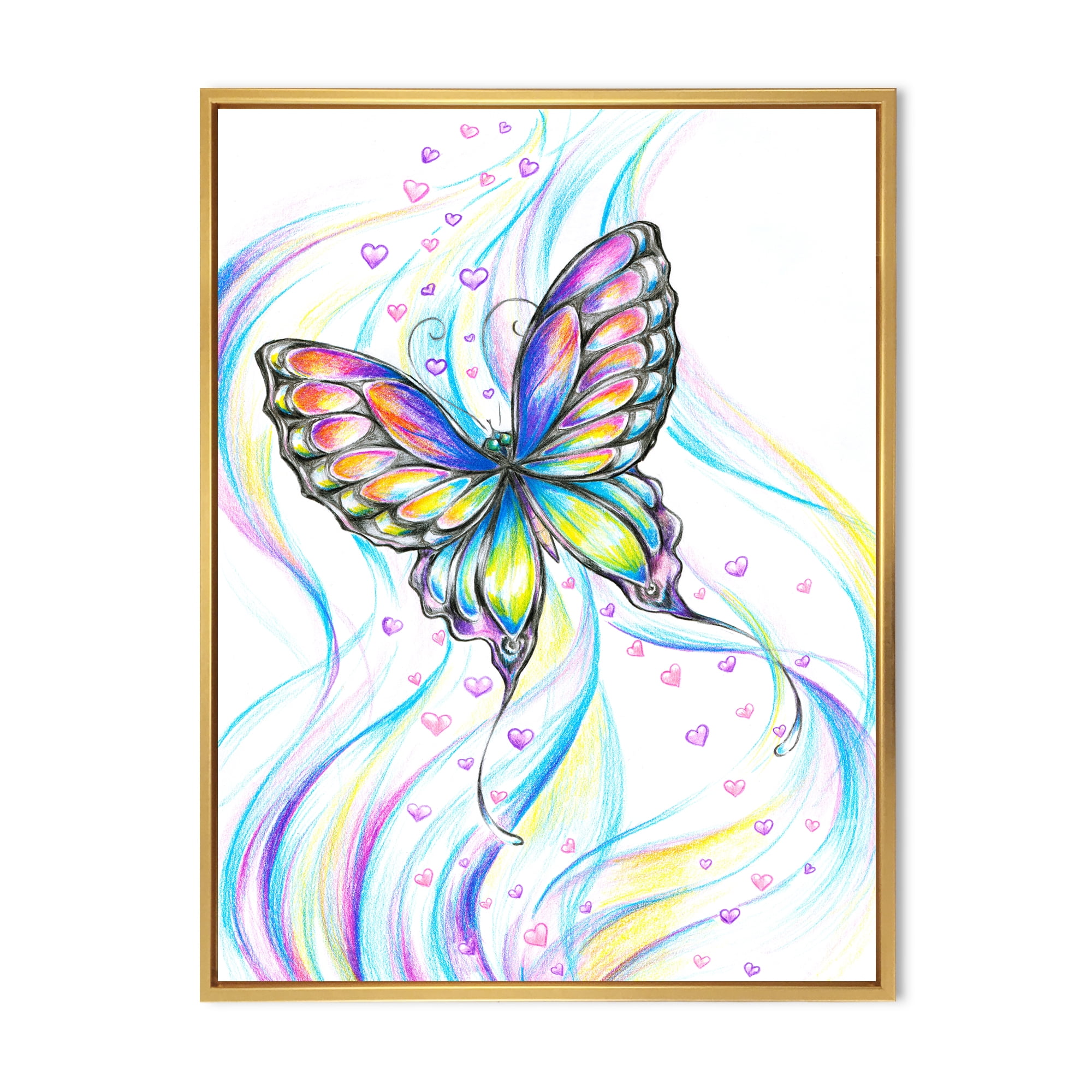 Designart 'Iridiscent Colorful Butterfly' Traditional Framed Canvas Wall Art Print