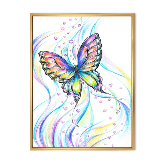 Designart 'Iridiscent Colorful Butterfly' Traditional Framed Canvas Wall Art Print