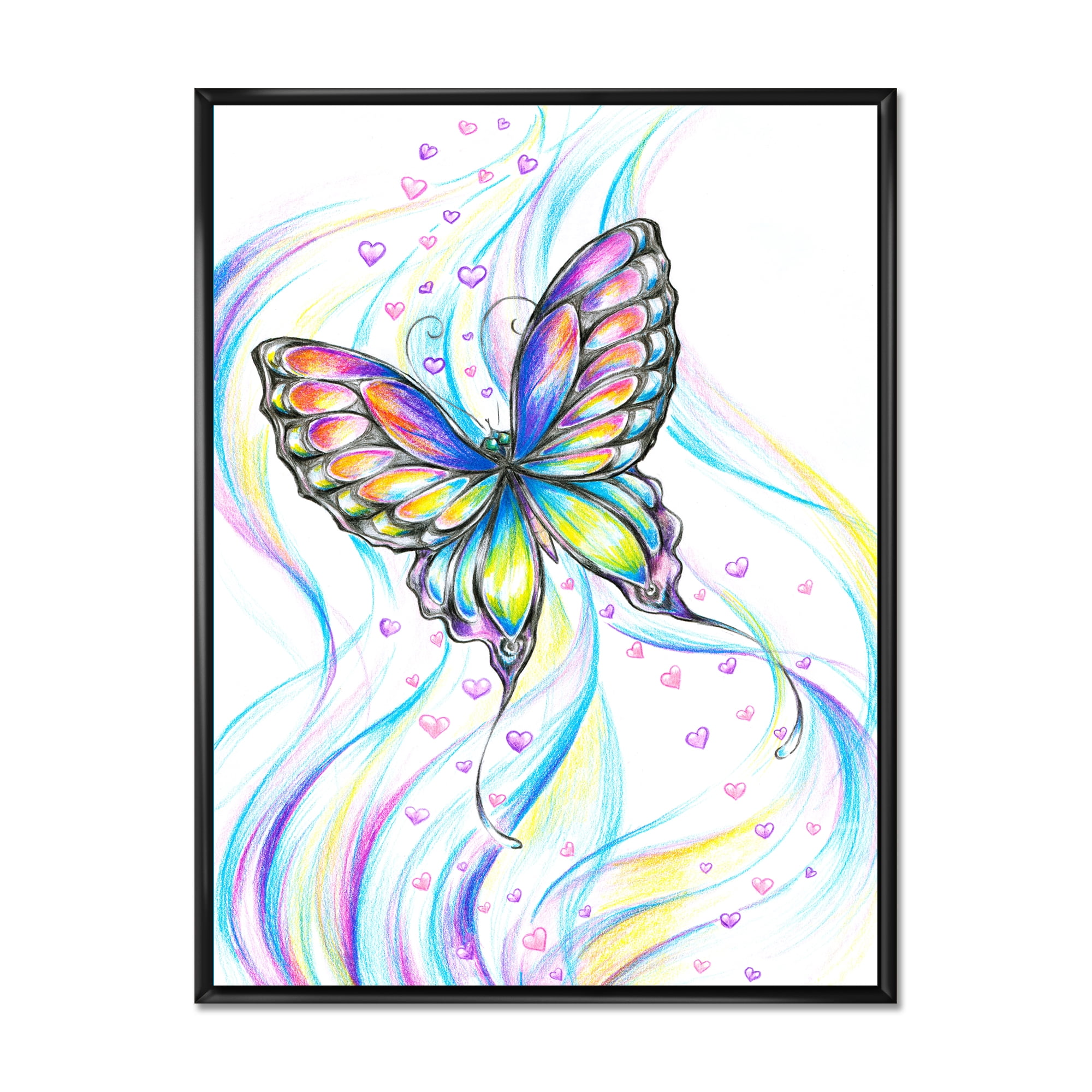 Designart 'Iridiscent Colorful Butterfly' Traditional Framed Canvas Wall Art Print