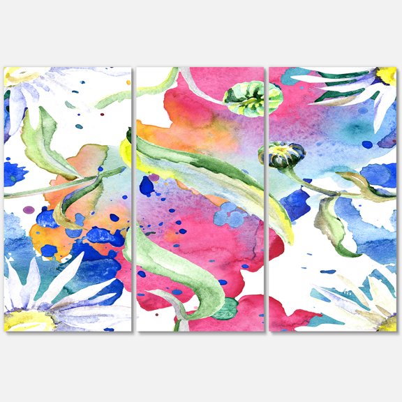 Designart ' Iridiscent Colorful Daisy Flowers ' Transitional Canvas Wall Art Print
