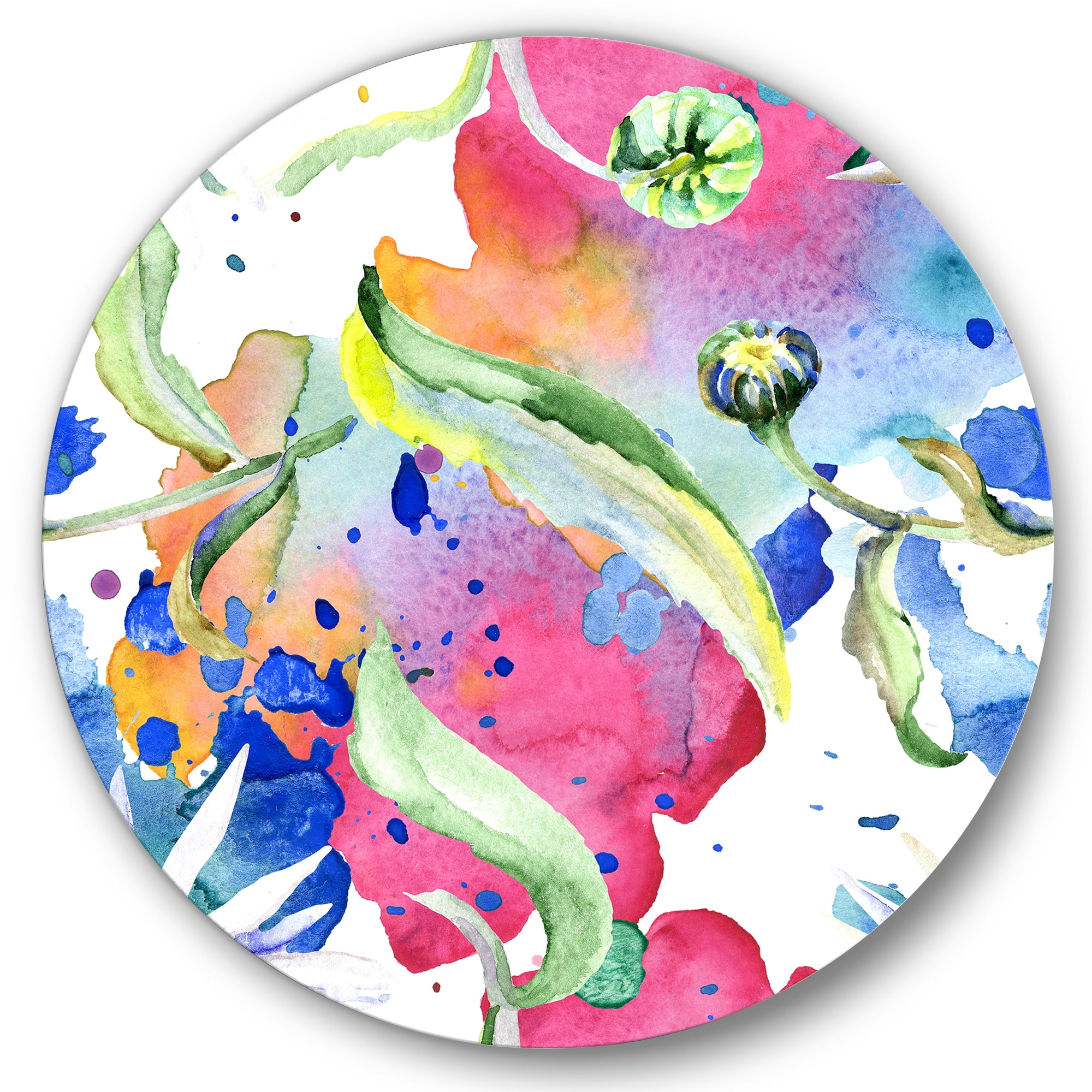 Designart 'Iridiscent Colorful Daisy Flowers' Transitional Circle Metal Wall Art 29x29 - Disc of 29