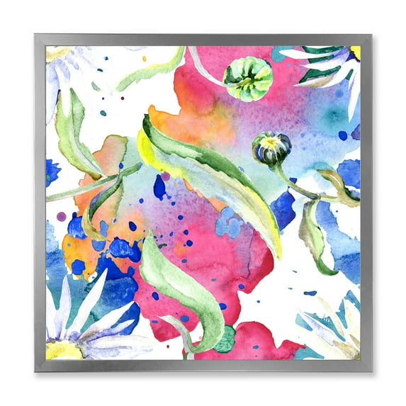 Designart 'Iridiscent Colorful Daisy Flowers' Transitional Framed Art Print