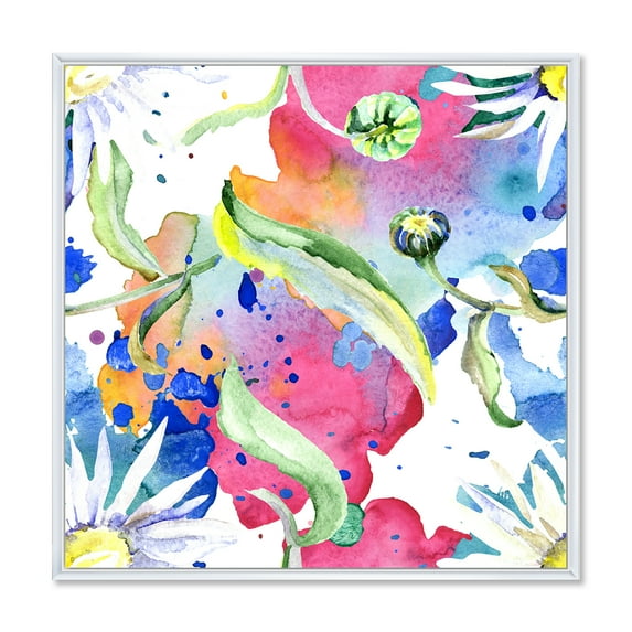 Designart 'Iridiscent Colorful Daisy Flowers' Transitional Framed Canvas Wall Art Print