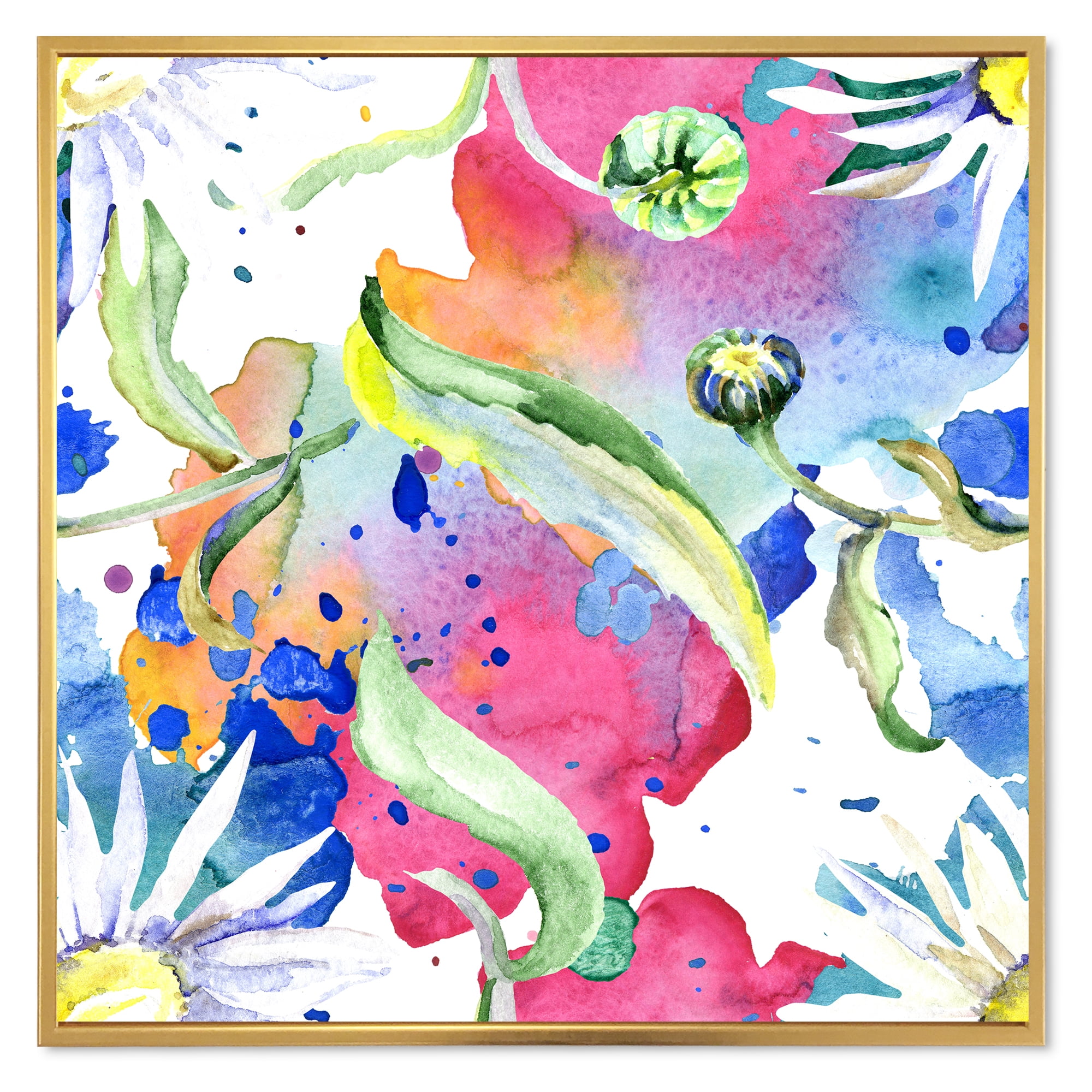 Designart 'Iridiscent Colorful Daisy Flowers' Transitional Framed Canvas Wall Art Print