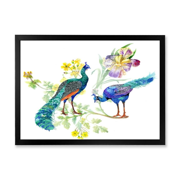 Designart 'Iris Flowers and Peacocks' Traditional Framed Art Print