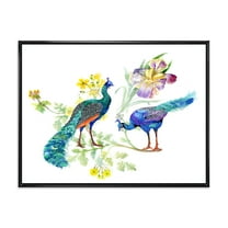 Designart 'Iris Flowers and Peacocks' Traditional Framed Canvas Wall Art Print