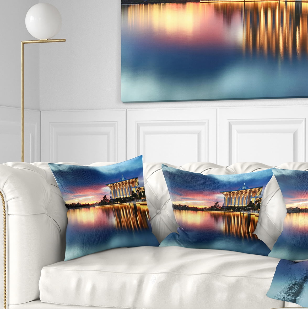 Designart Iron Mosque Malaysia Panorama - Seashore Photo Throw Pillow - 18x18