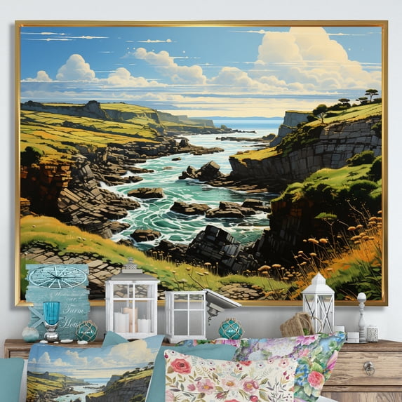 Designart "Isle This Ireland Emerald wall decor I" Landscapes Floater Framed Canvas Art Print