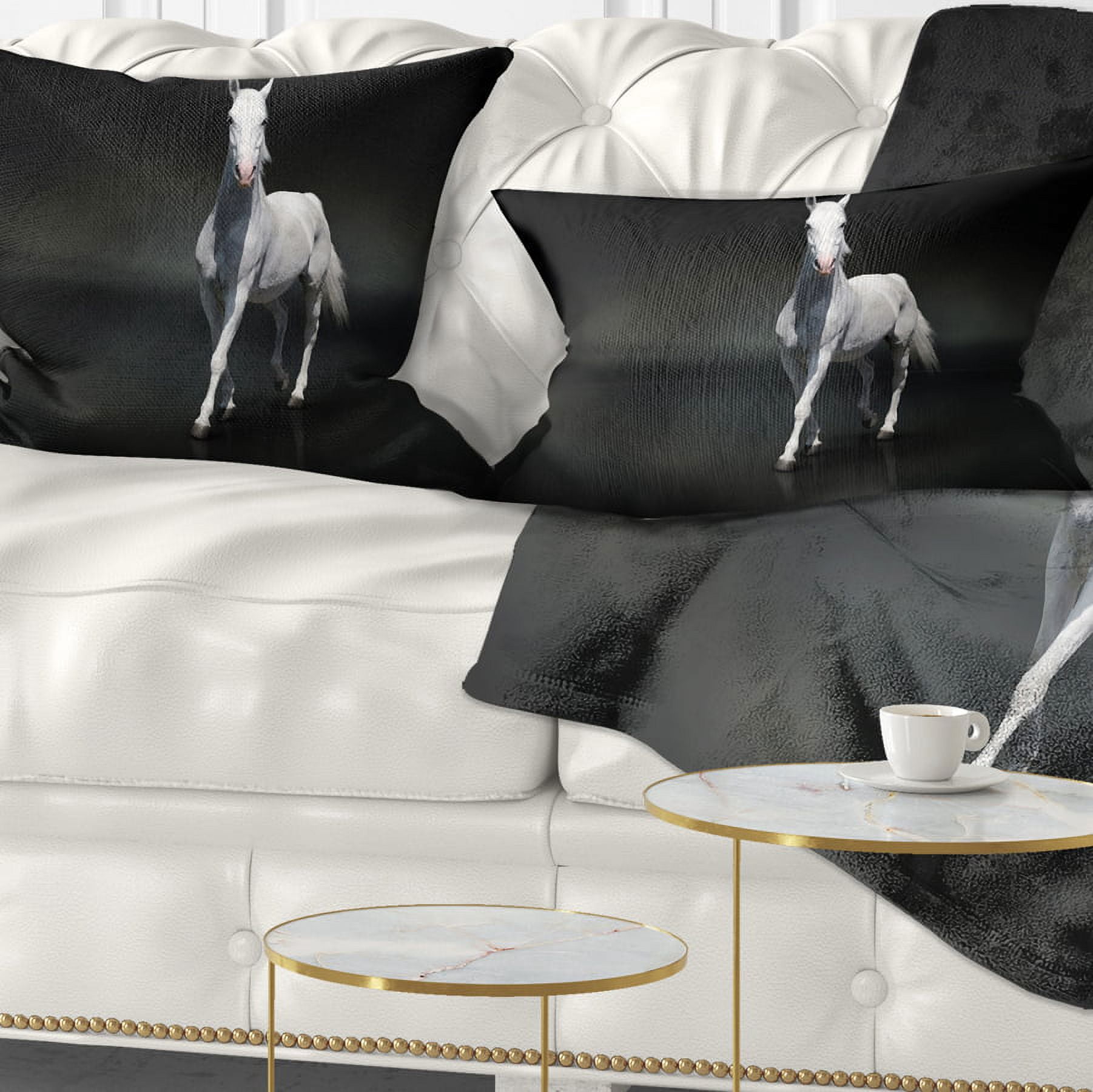 Designart Isolated Black Horse on Black - Animal Throw Pillow - 12x20