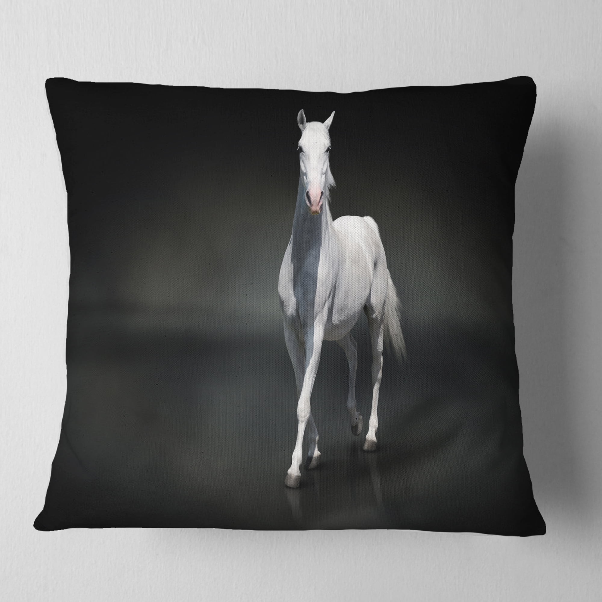 Designart Isolated Black Horse on Black - Animal Throw Pillow - 18x18