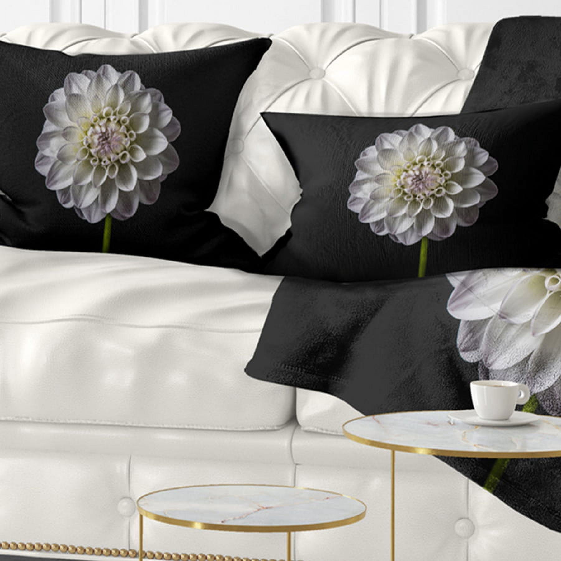Designart Isolated Dahlia Flower in Black - Floral Throw Pillow - 12x20
