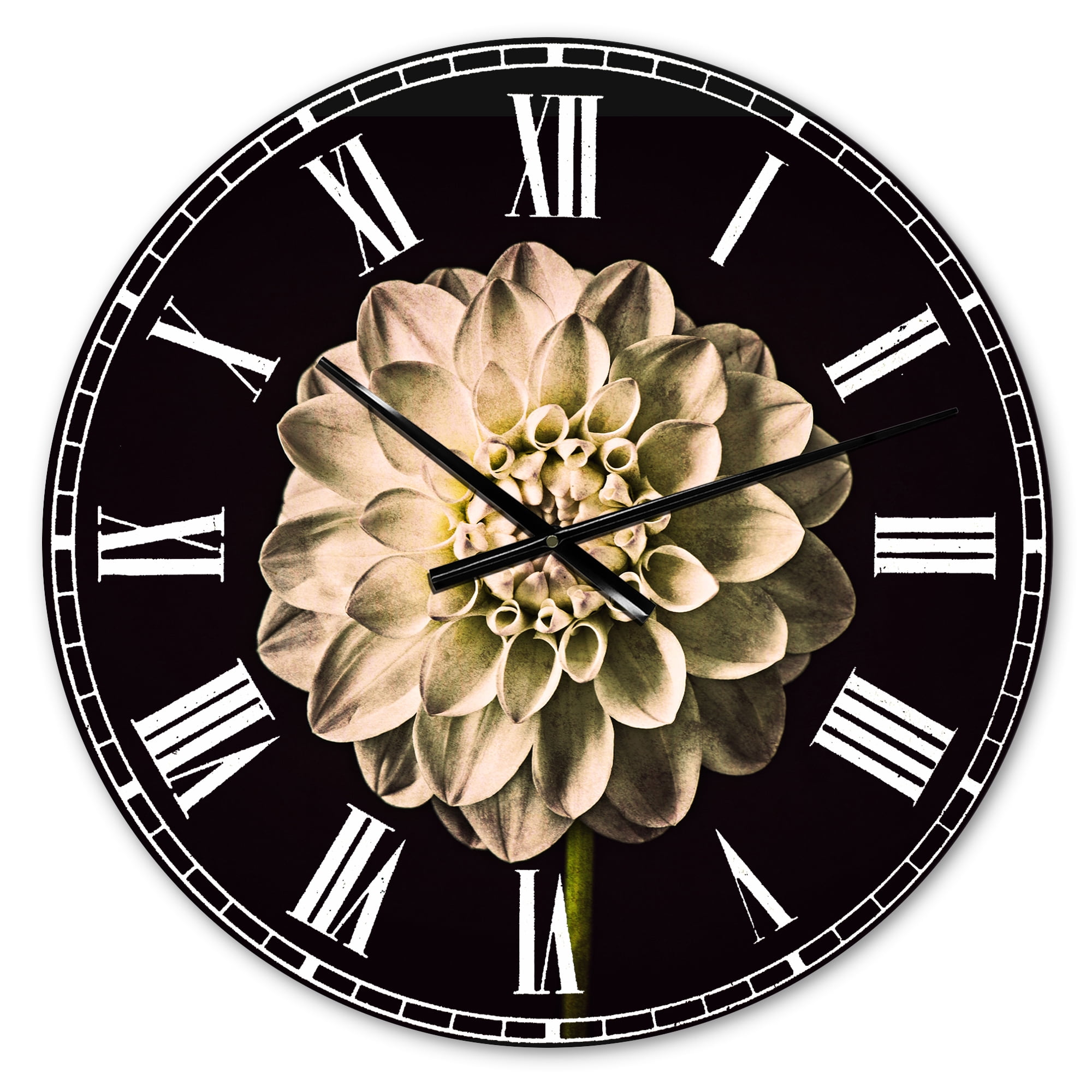 Designart 'Isolated Dahlia Flower in Black' Metal Wall Clock