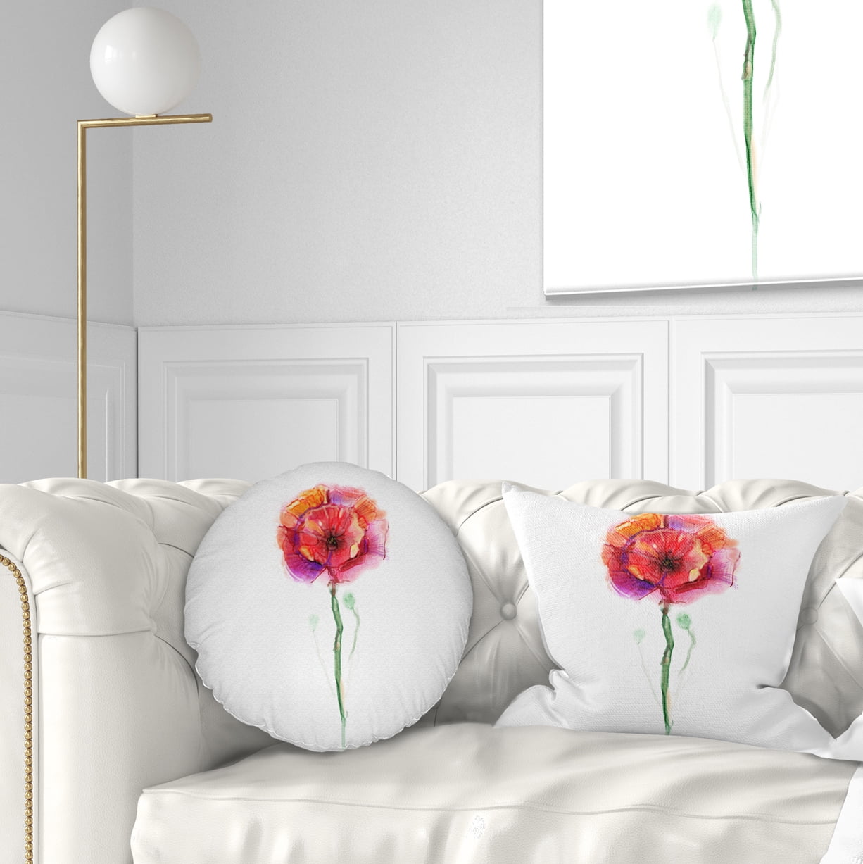Designart Isolated Poppy Flower in Full Bloom - Flower Throw Pillow - 12x20