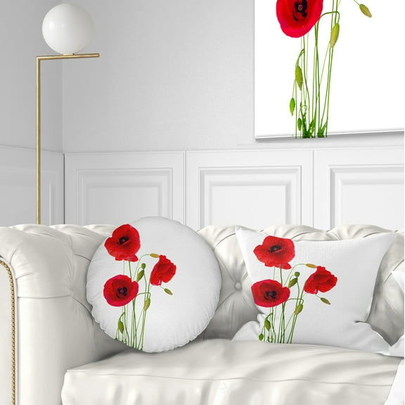 Designart Isolated Red Poppy Flowers - Floral Throw Pillow - 12x20