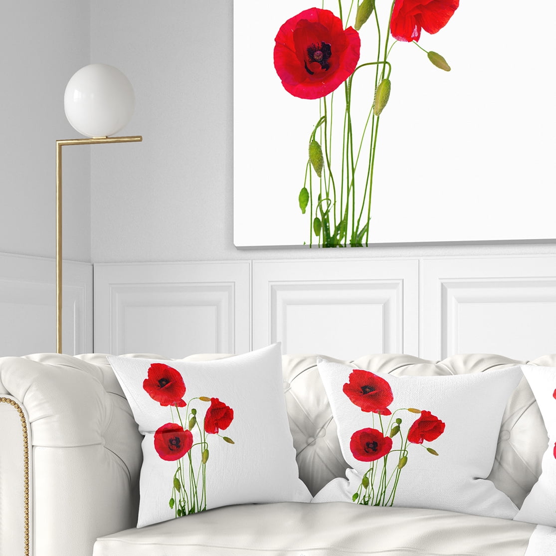 Designart Isolated Red Poppy Flowers - Floral Throw Pillow - 16x16