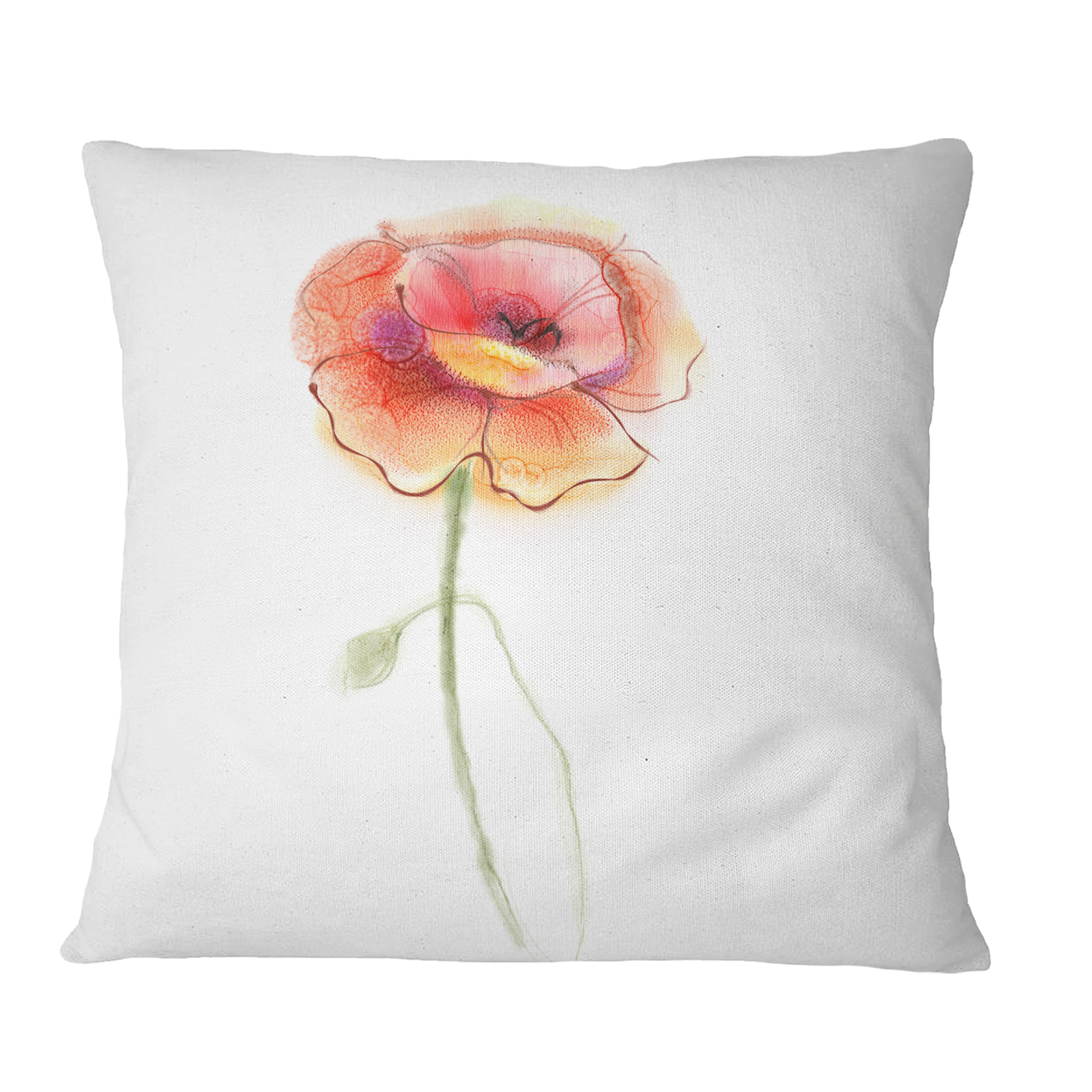 Designart Isolated Watercolor Poppy Flower - Flower Throw Pillow - 16x16