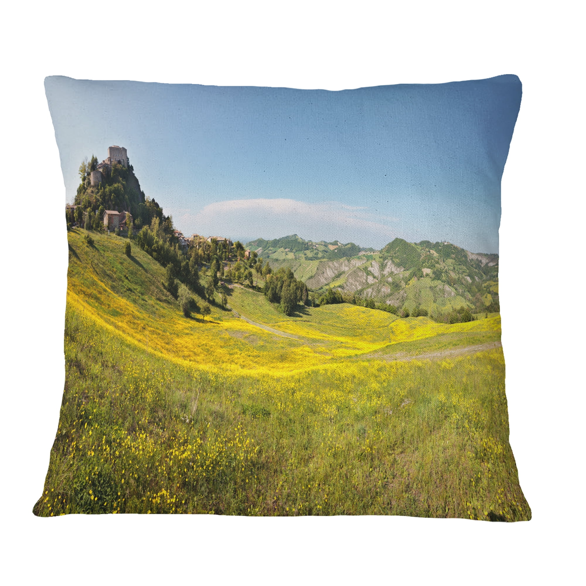Designart Italian Castle of Rossena - Landscape Printed Throw Pillow - 16x16