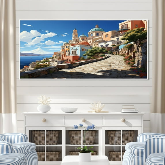 Designart "Italian Coastal Village Views I" Oversized Landscapes Framed Wall Art - Global Blue Landscape Italy Living Room Framed Canvas Art